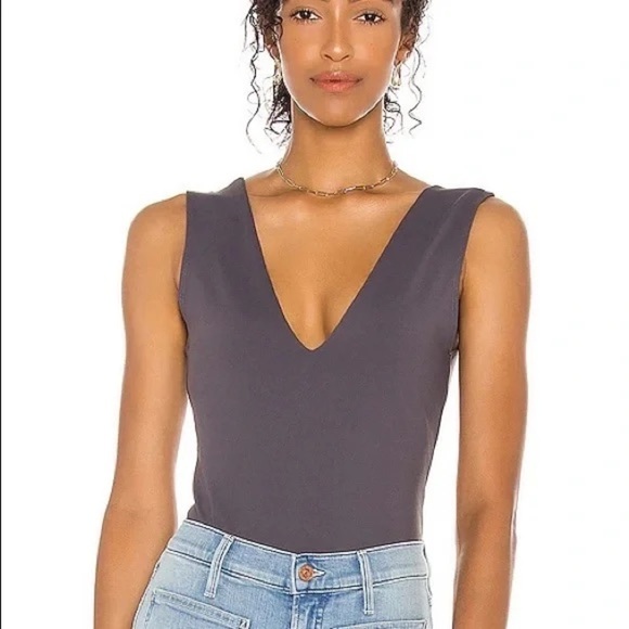 Free People Gray “Keep It Sleek” Bodysuit V neck size Large - Picture 1 of 8